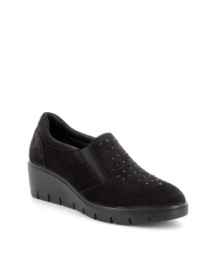 Enval Soft Mocassino Comfort Zeppa Camoscio Strass Nero