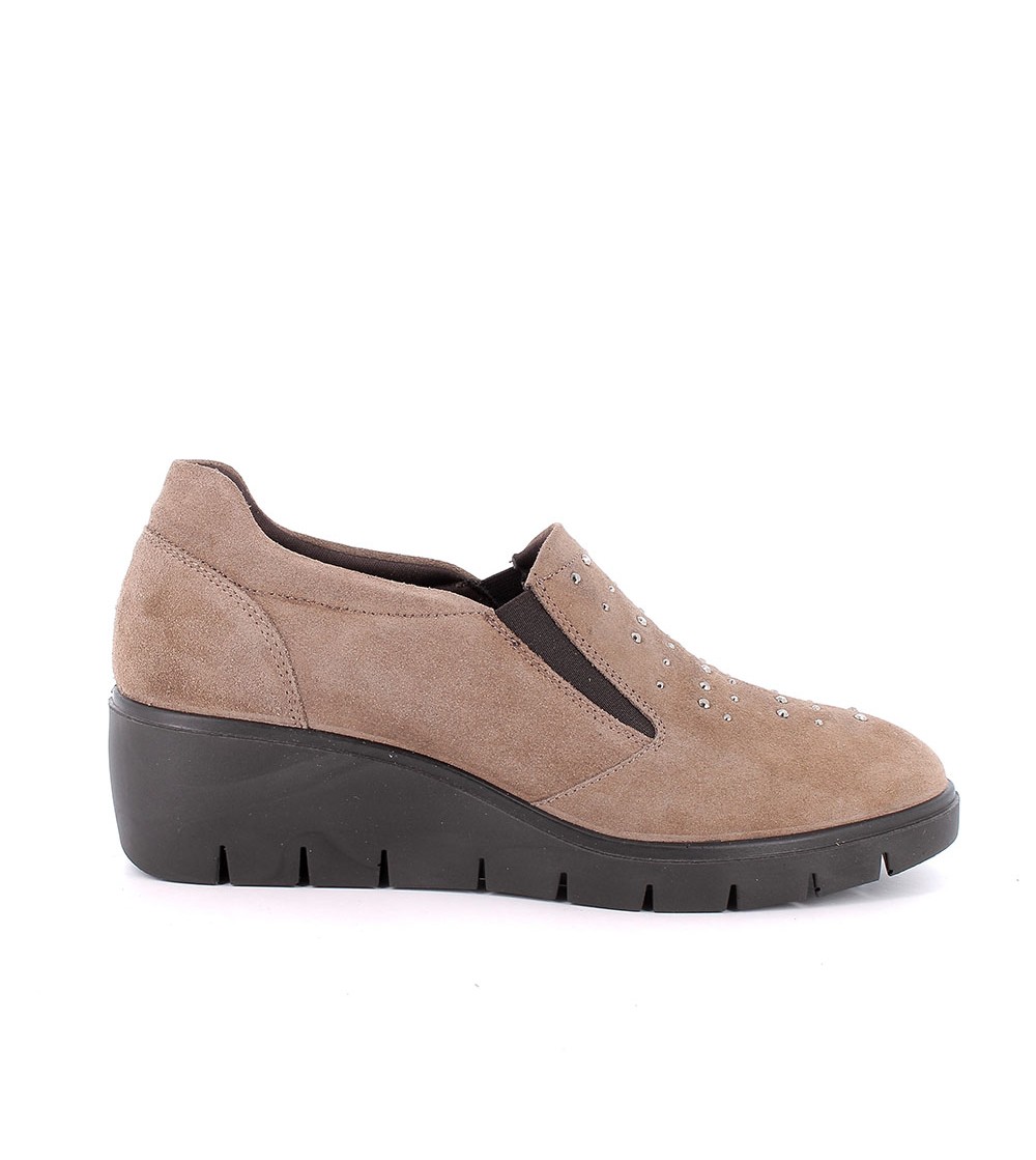Enval Soft Mocassino Comfort Zeppa Camoscio Strass Fango