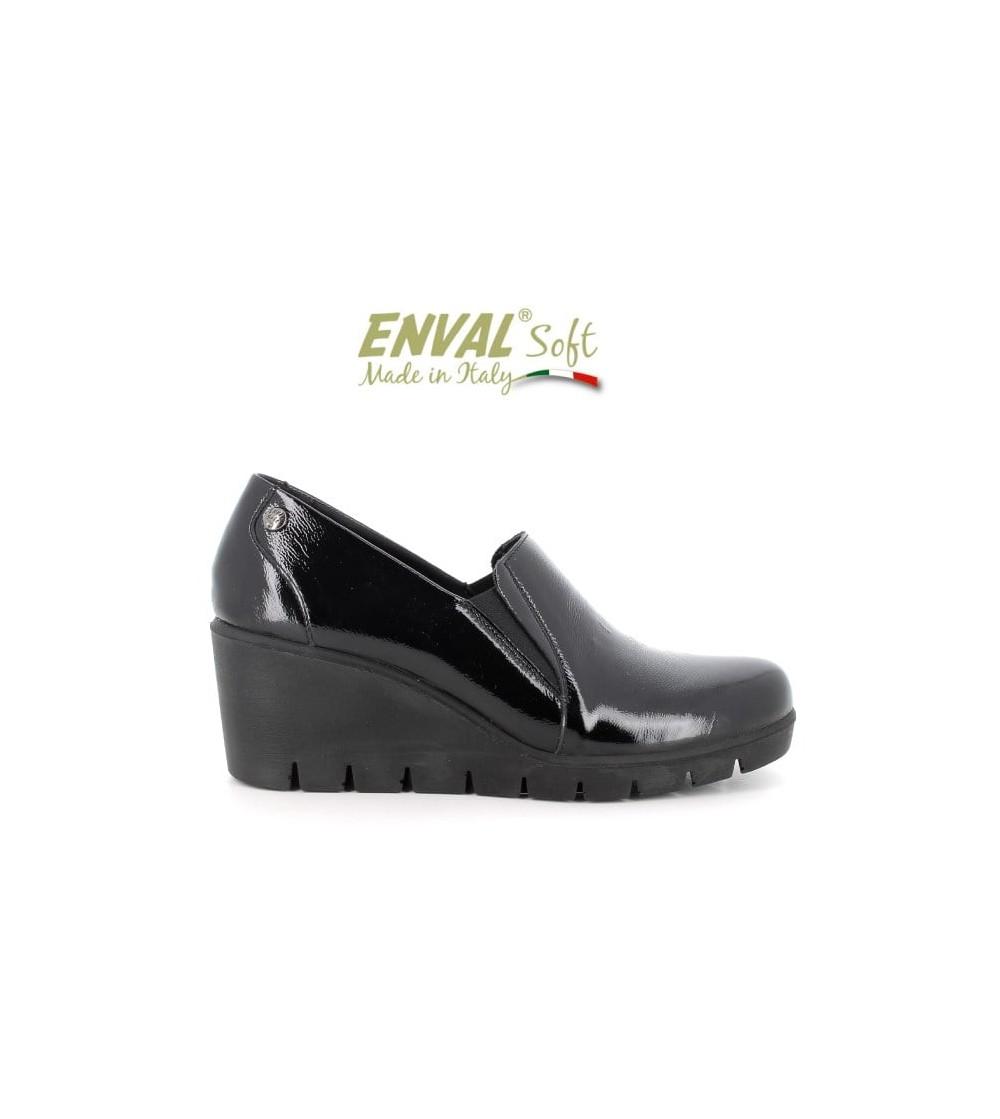 Enval Soft Mocassino Zeppa Alta Accollato Naplak Nero