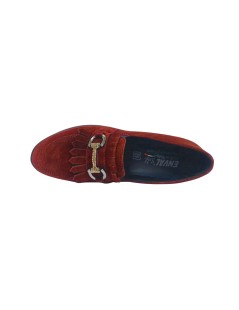 Enval Soft Mocassino Tacco Frangia Strass Camoscio Bordeaux