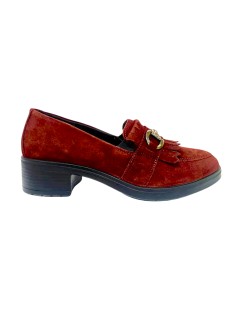 Enval Soft Mocassino Tacco Frangia Strass Camoscio Bordeaux