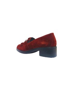 Enval Soft Mocassino Tacco Frangia Strass Camoscio Bordeaux