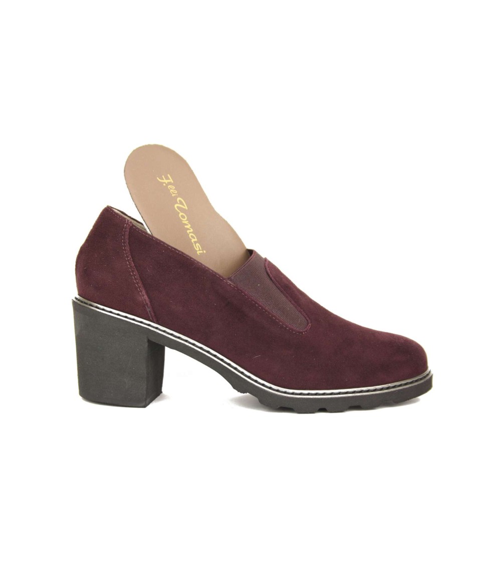 F.lli Tomasi Mocassino Tacco con Elastico Camoscio Prugna