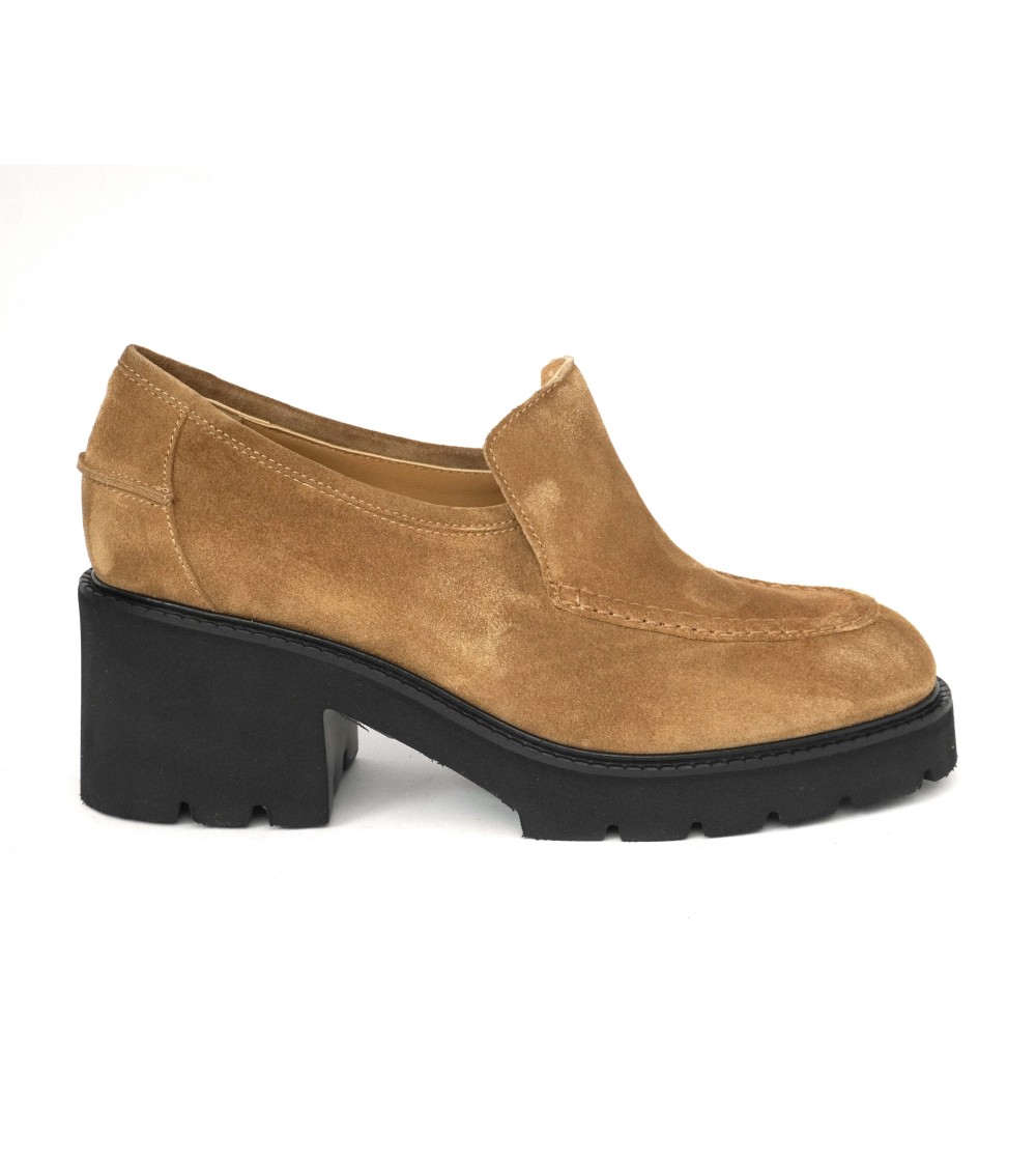 MOT-Clè Mocassino Tacco Platform Accollato Camoscio Cammello