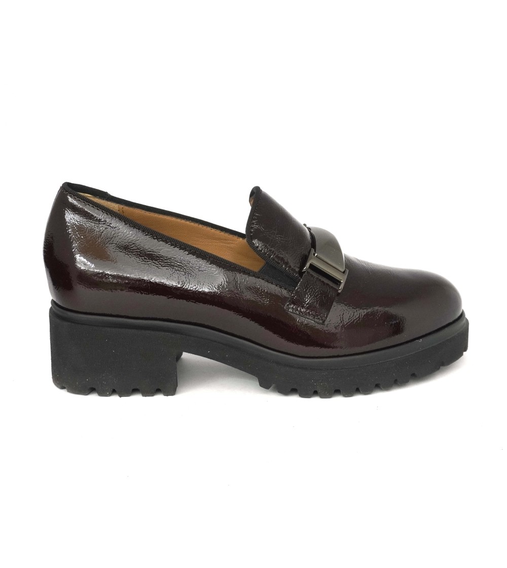 Donna Soft Mocassino Tacco Medio Accessorio Naplak Bordeaux