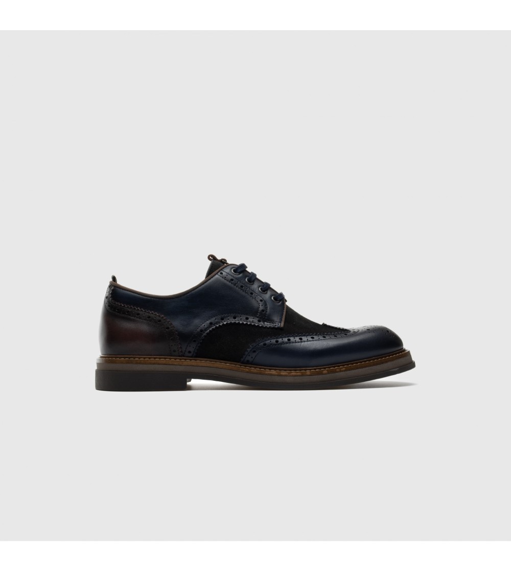 Ambitious Stringate Derby Brogues Coda Rondine Pelle Blu Navy