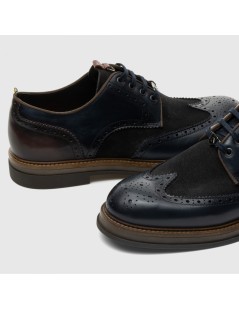 Ambitious Stringate Derby Brogues Coda Rondine Pelle Blu Navy