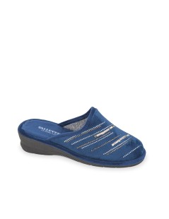 Valleverde Ciabatta Zeppa Media Strass Velour Blu