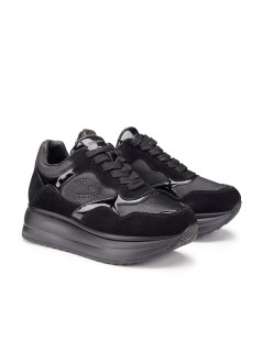 Guardiani Louise Sneakers Platform Logo Strass Camoscio Nero