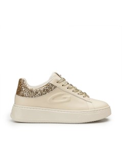 Guardiani Sneakers New Era Colletto Glitter Oro Pelle BIanco Beige