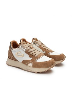 Guardiani Sneakers Wen Dettagli Laminato Oro Camoscio Bianco Camel