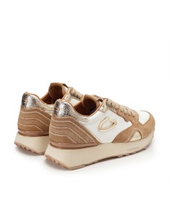 Guardiani Sneakers Wen Dettagli Laminato Oro Camoscio Bianco Camel