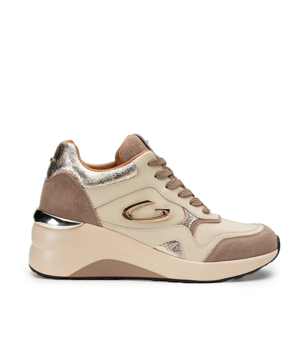 Guardiani Sneakers Syd Zeppa Logo Metal Camoscio Beige Oro
