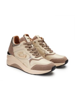 Guardiani Sneakers Syd Zeppa Logo Metal Camoscio Beige Oro