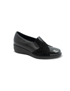 Confort Slipon Elastico Zeppa Dettagli Camoscio Strass Nero