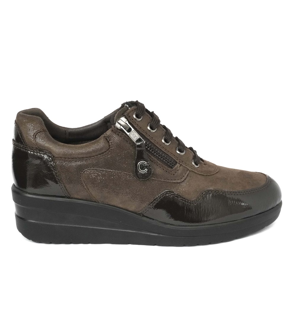 Cinzia Soft Sneakers Comfort Agile con Zip Camoscio Brill Testa di Moro