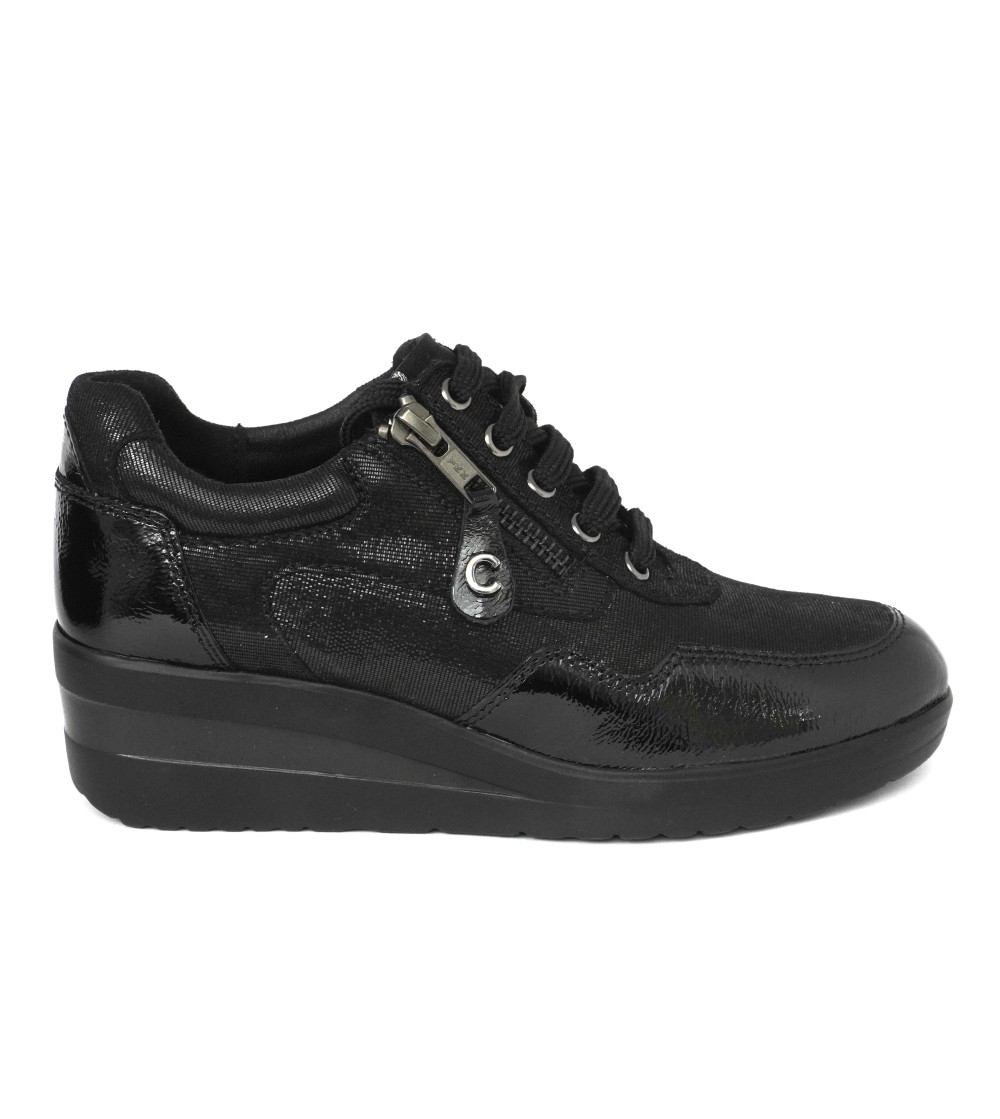 Cinzia Soft Sneakers Comfort Agile con Zip Camoscio Brill Nero