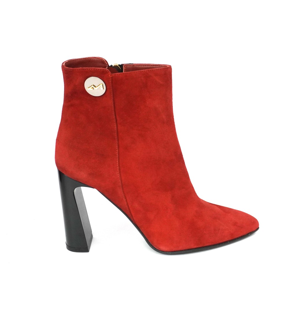 Musella Stivaletto Punta Tacco Alto Nabuk Rosso