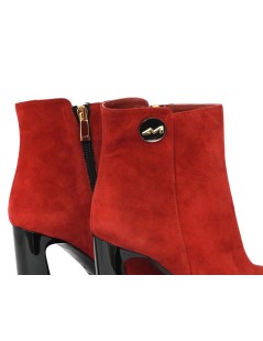 Musella Stivaletto Punta Tacco Alto Nabuk Rosso