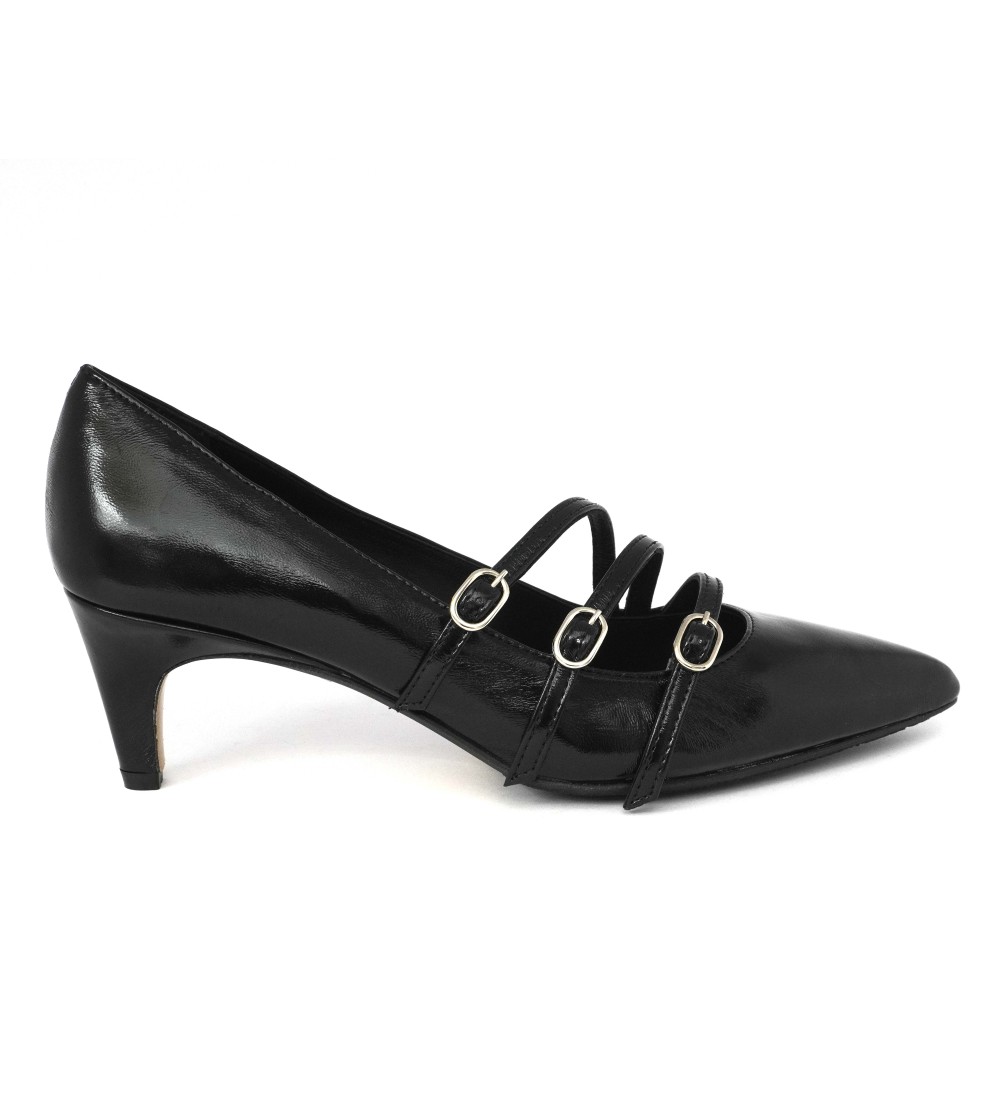 L' Arianna Decollette 3 Cinturini Tacco Medio Coda Naplak Nero