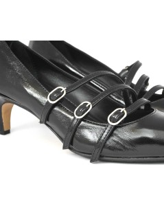 L' Arianna Decollette 3 Cinturini Tacco Medio Coda Naplak Nero