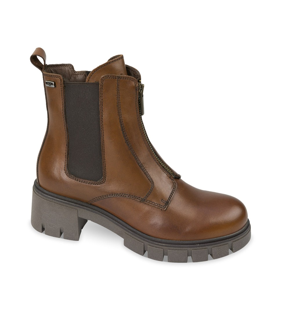 Valleverde Tronchetto Tacco Zip Centrale Elastico Nappa Marrone