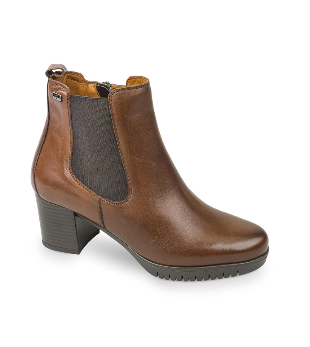 Valleverde Tronchetto Tacco Medio con Elastico e Zip Nappa Marrone