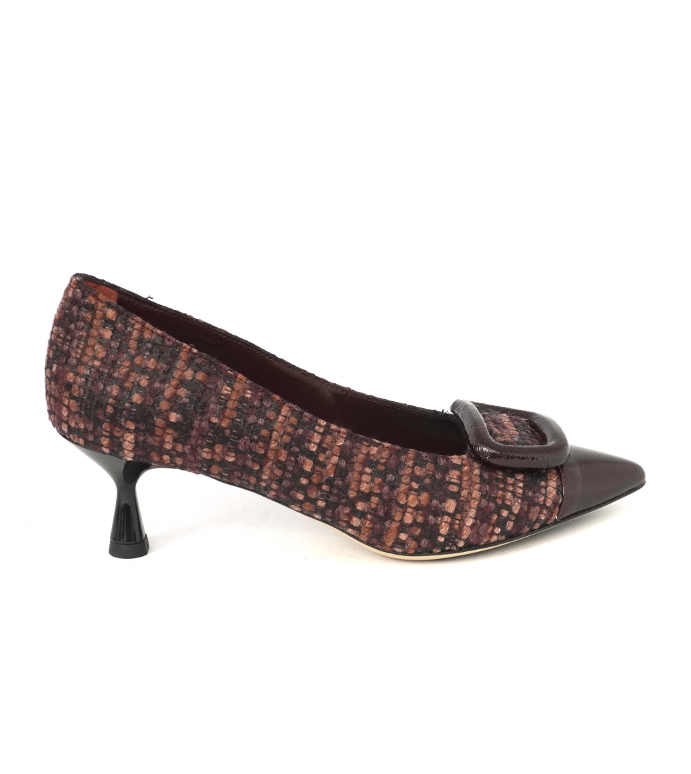 Elata Decollette Punta Tessuto Tweed Naplak Prugna Bordeaux