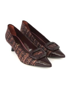 Elata Decollette Punta Tessuto Tweed Naplak Prugna Bordeaux