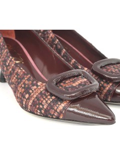 Elata Decollette Punta Tessuto Tweed Naplak Prugna Bordeaux