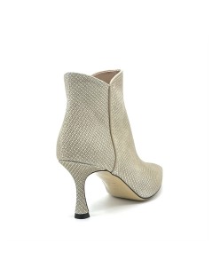 Elata Tronchetto Elegante Punta Zip Camoscio Stampato Beige Crema