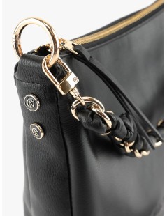 CAFèNOIR Sacca a Mano Catena Intrecciata Chiusura Zip Nero