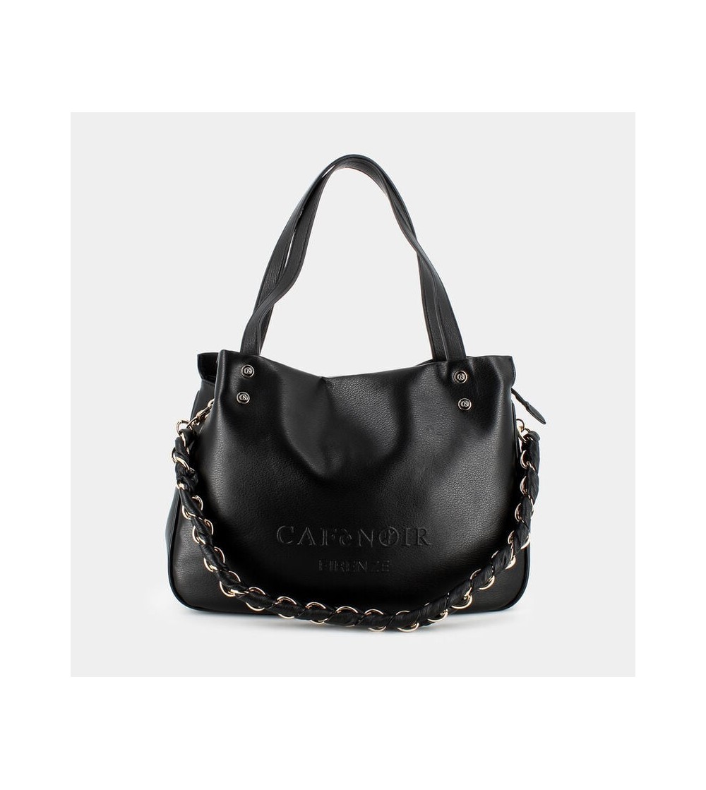 CAFèNOIR Shopper a Mano Doppi Manici Tracolla Zip Nero