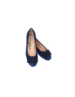 Le Babe Ballerina Tacco Basso Punta Tonda Fiocco Blu Nero