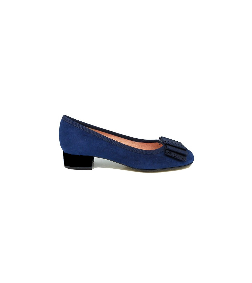 Le Babe Ballerina Tacco Basso Punta Tonda Fiocco Blu Nero
