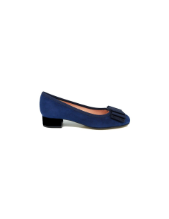 Le Babe Ballerina Tacco Basso Punta Tonda Fiocco Blu Nero