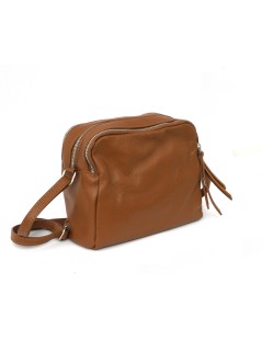 Cinzia Soft Mini Bag Tracolla Bandoliera Doppia Cerniera Cuoio