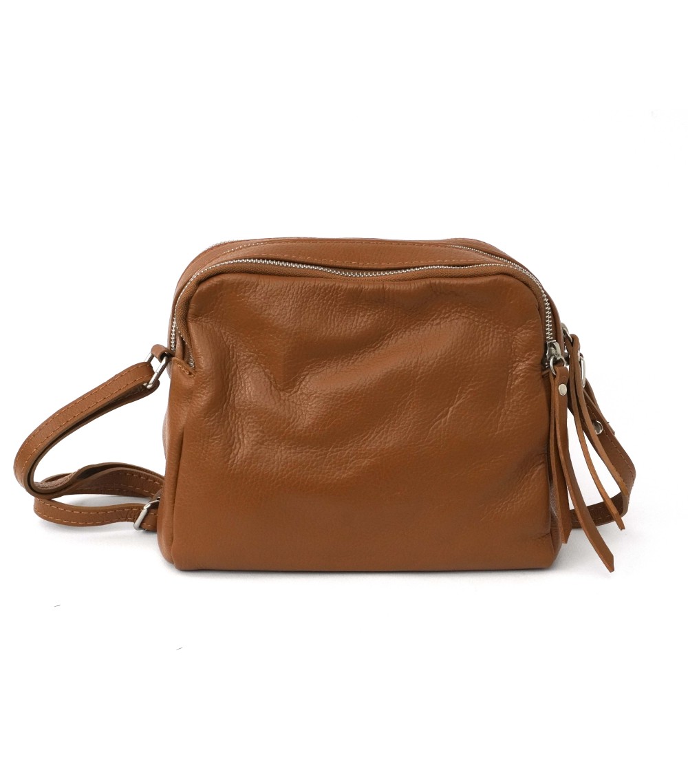 Cinzia Soft Mini Bag Tracolla Bandoliera Doppia Cerniera Cuoio