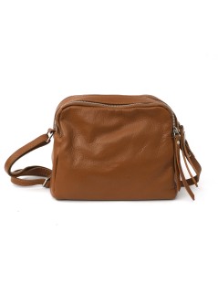 Cinzia Soft Mini Bag Tracolla Bandoliera Doppia Cerniera Cuoio