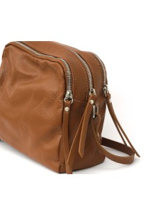 Cinzia Soft Mini Bag Tracolla Bandoliera Doppia Cerniera Cuoio