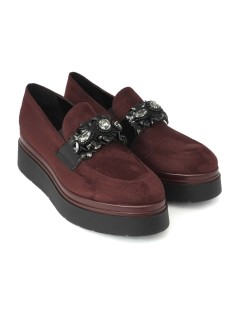 Cinzia Soft Mocassino Platform Morsetto Accessorio Strass Bordeaux Nero