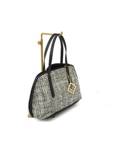 CAFèNOIR Bauletto 2 Manicci Mezza Luna Tessuto Melange Bianco Nero