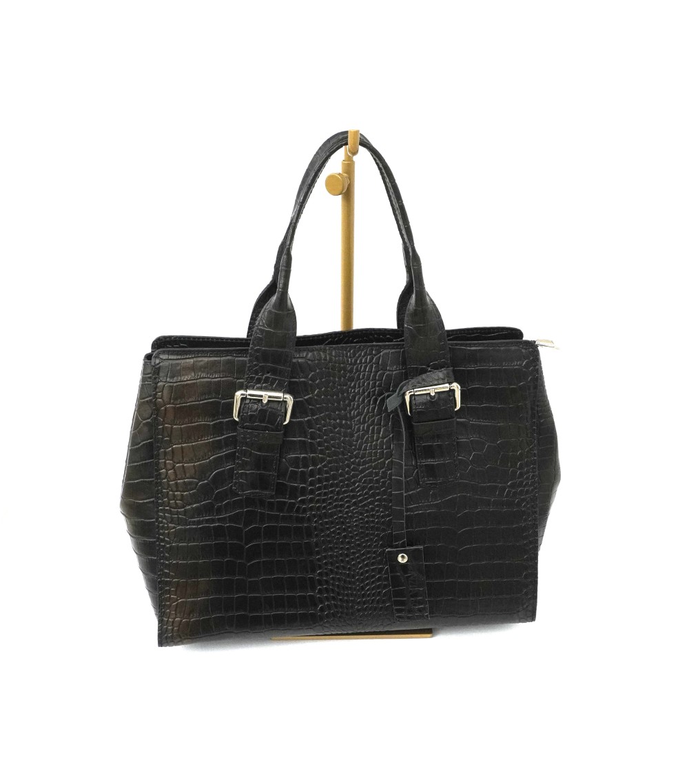 Cinzia Soft Shopper a Mano 2 Manici Pelle Stampa Cocco Nero