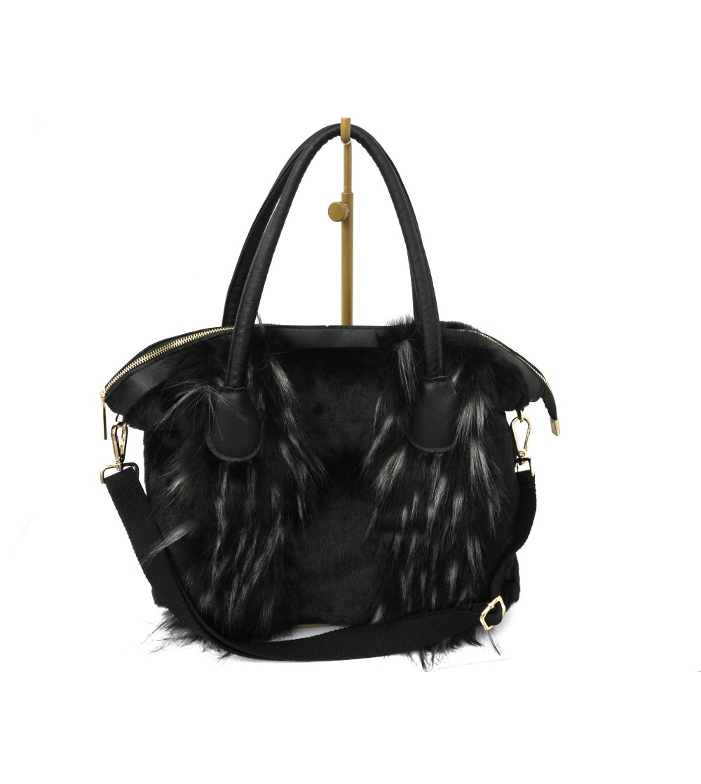 CAFèNOIR Bauletto 2 Manici Ecopelliccia Tracolla Fumo Nero