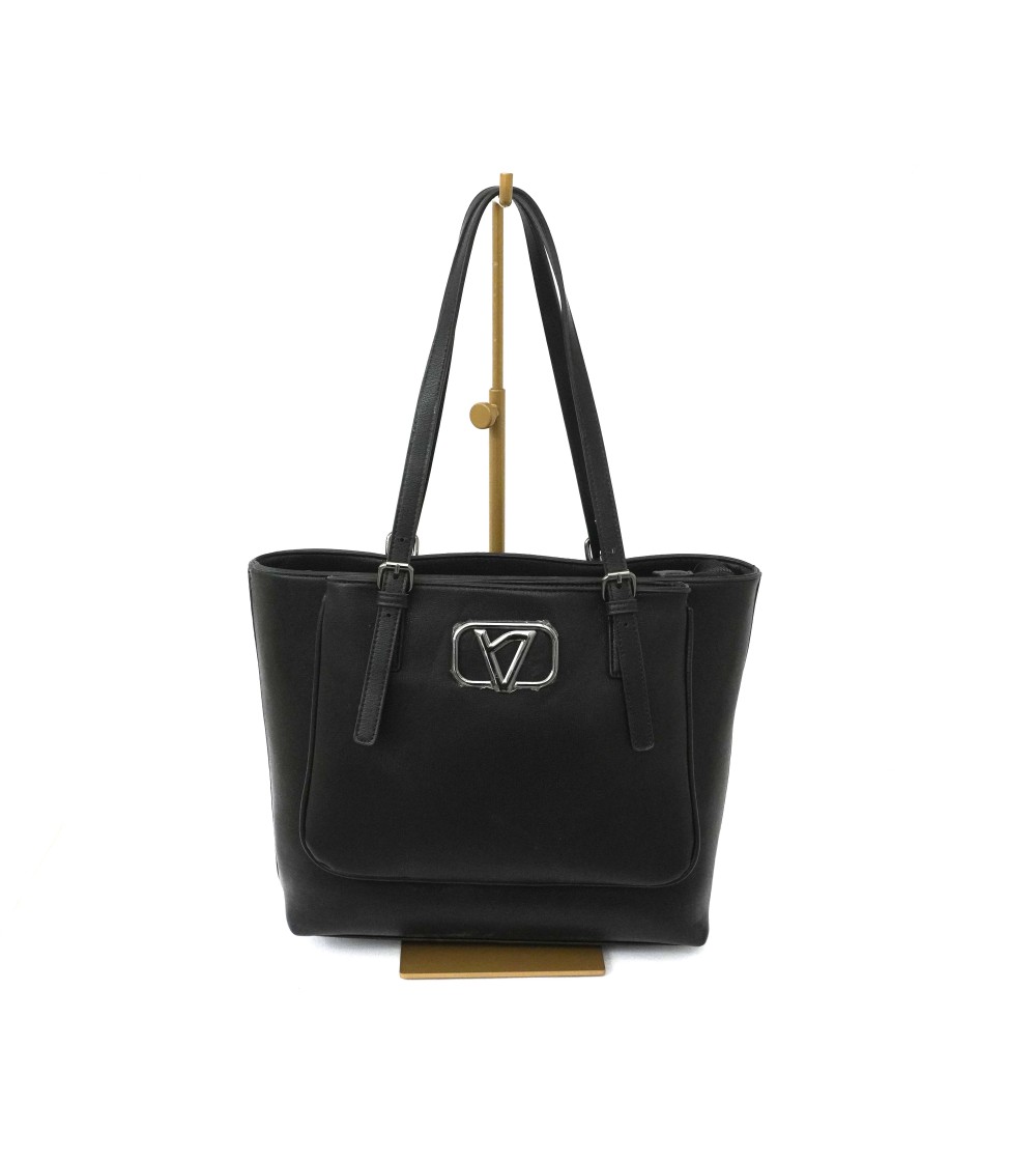 Valleverde Borsa Shopper Doppia Tracolla Cerniera Nero