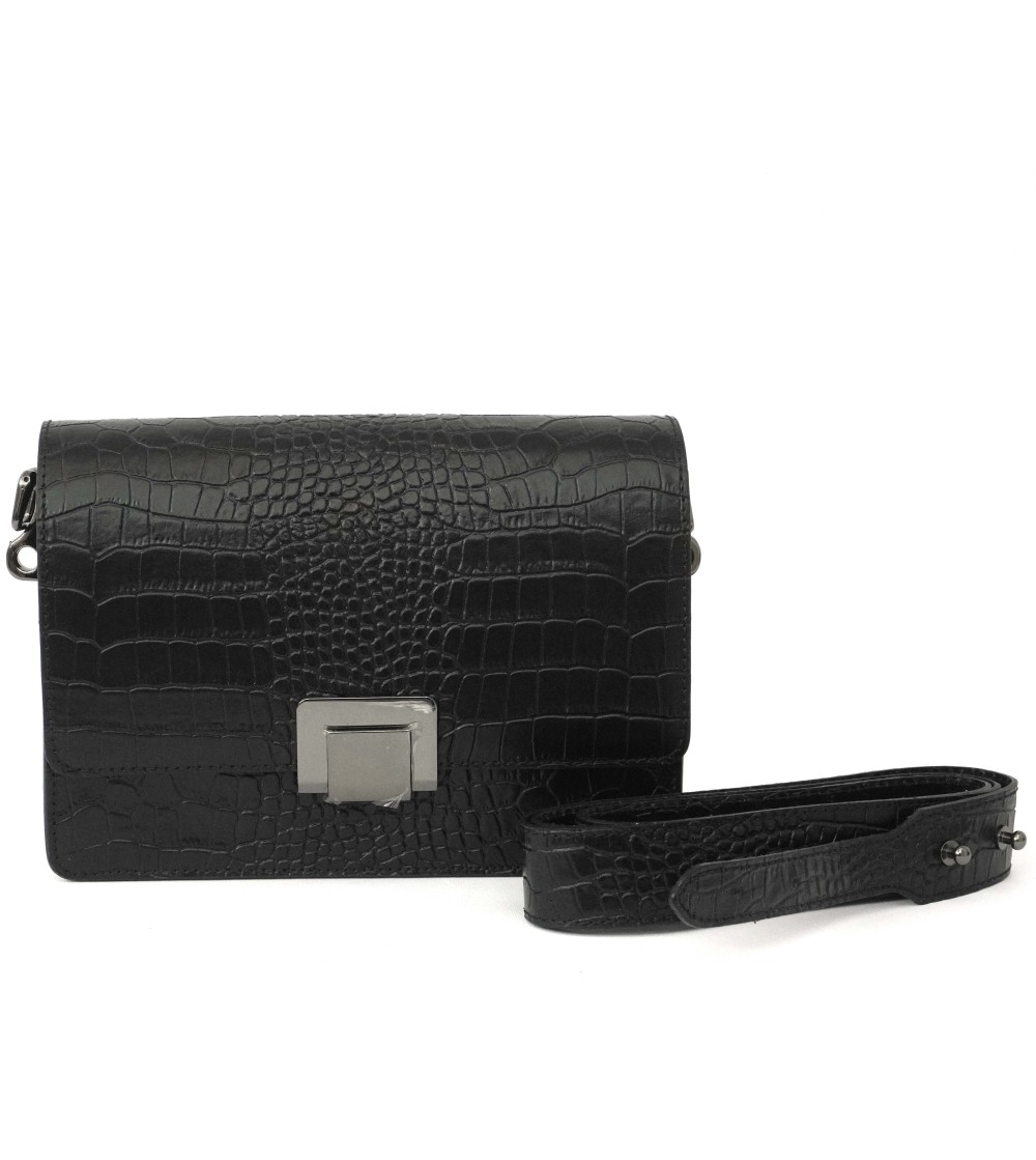 Cinzia Soft Borsa Postina Mini Bag con Patta Pelle Nero