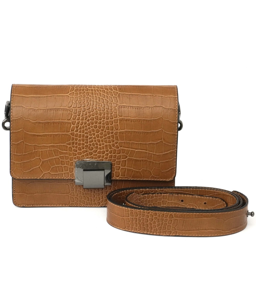Cinzia Soft Borsa Postina Mini Bag con Patta Pelle color Cuoio