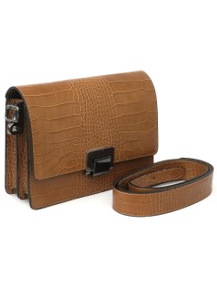 Cinzia Soft Borsa Postina Mini Bag con Patta Pelle color Cuoio