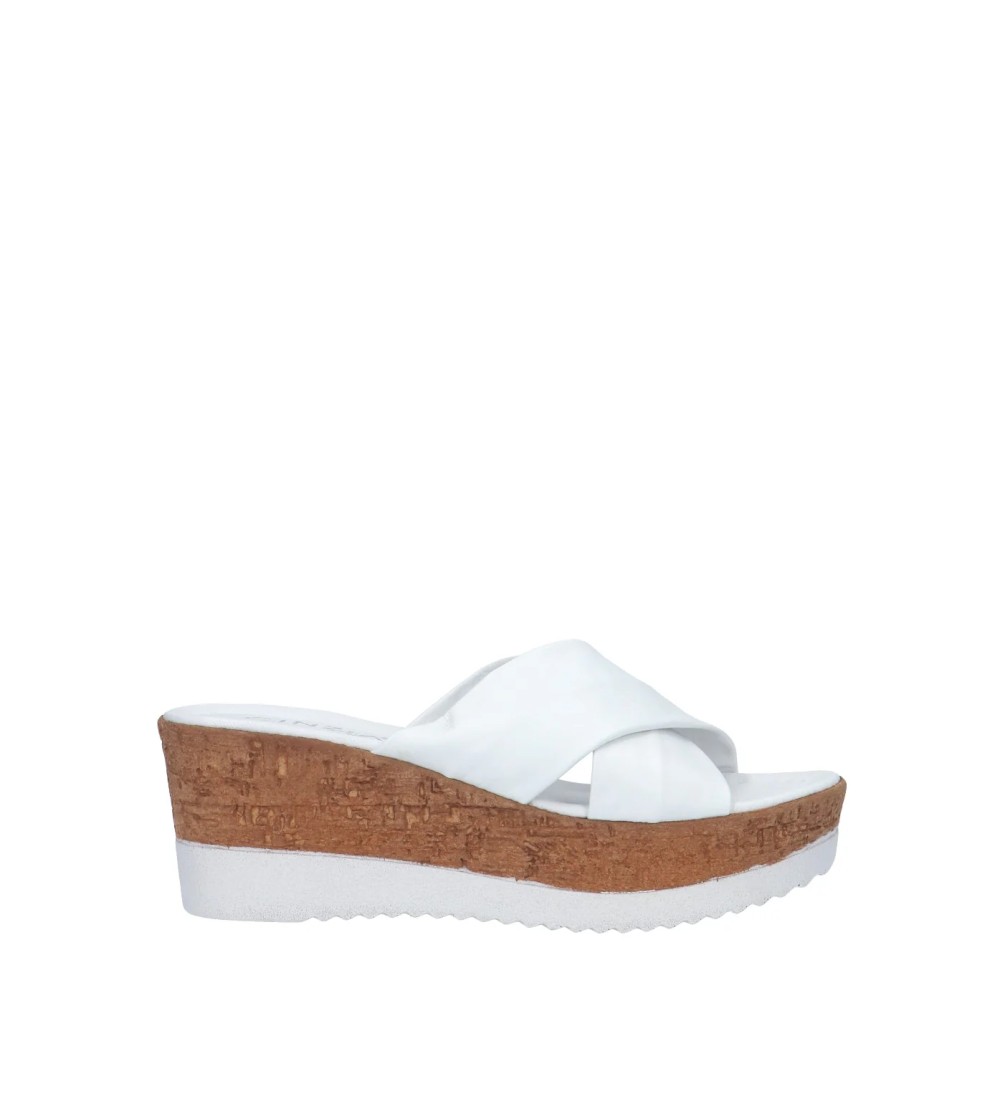 Cinzia Soft Ciabatta Zeppa Effetto Sughero Nappa Bianco