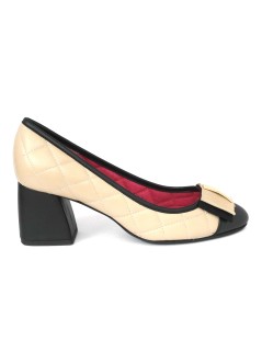 Le Babe Decollette Tacco Medio Bicolore Nappa Trapuntata Fiocco Sabbia Nero